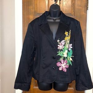 Terry Lewis lined black short waisted Twill blazer Size Large